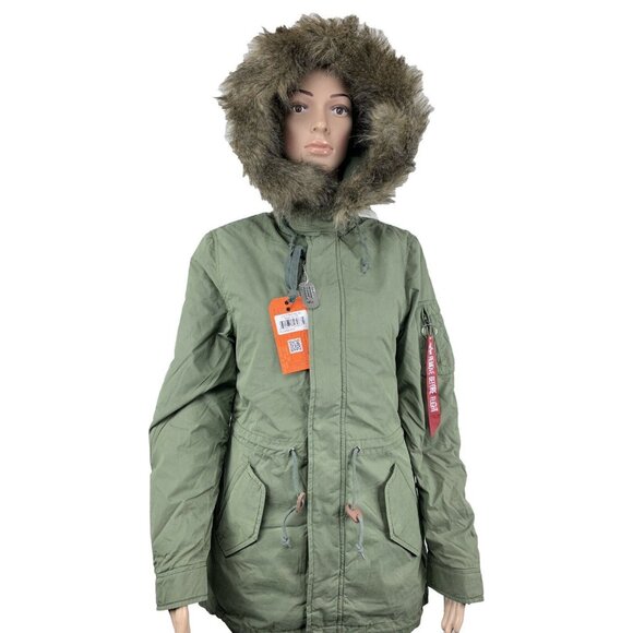 Alpha Industries J 4 Fishtail Puffer Anorak Jacket Parka M-65 Olive Womens Small